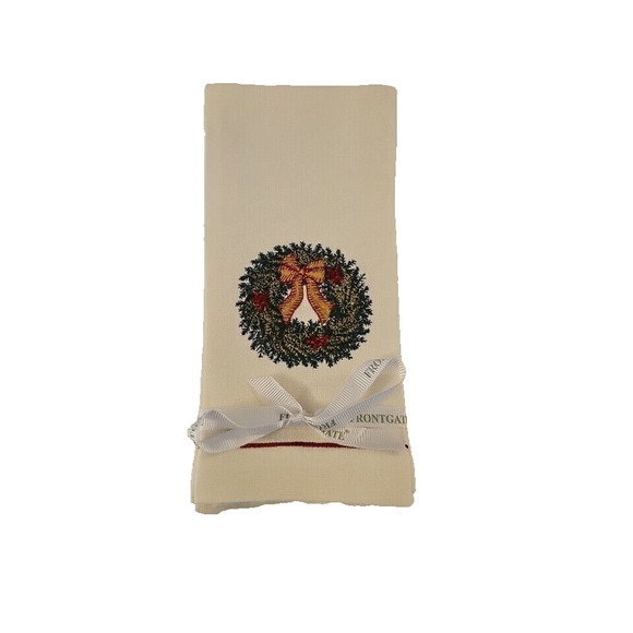 Lot Of 5 Frontgate Christmas Wreath Linen Napkins 17.5" × 12" Embroidered NWT - Picture 1 of 6